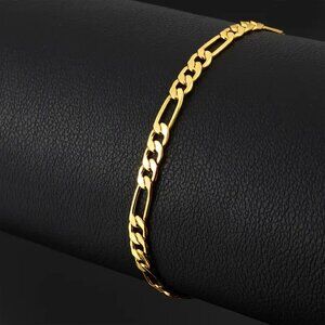 NWT 18k Gold Plated Figaro Stainless Steel Chain Bracelet 20cm/7in Unisex